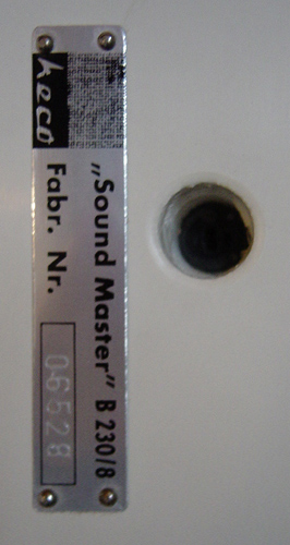 Heco Lautsprecherbox B 230/8, 1968, Typenschild